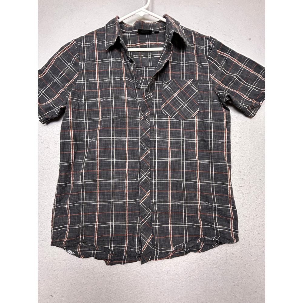 Vans Shirt Short Sleeve 100% Cotton Plaid Black Orange White Size Small Mens